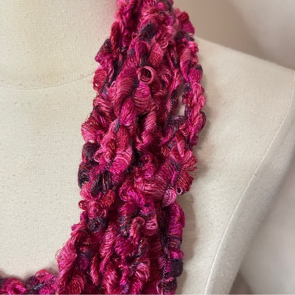 HANDMADE Crochet Infinity Scarf Metallic Rose Red - Picture 3 of 4